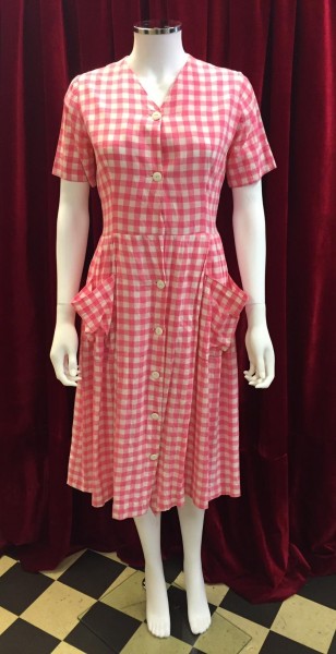 1950s vintage pink and white gingham cotton dress